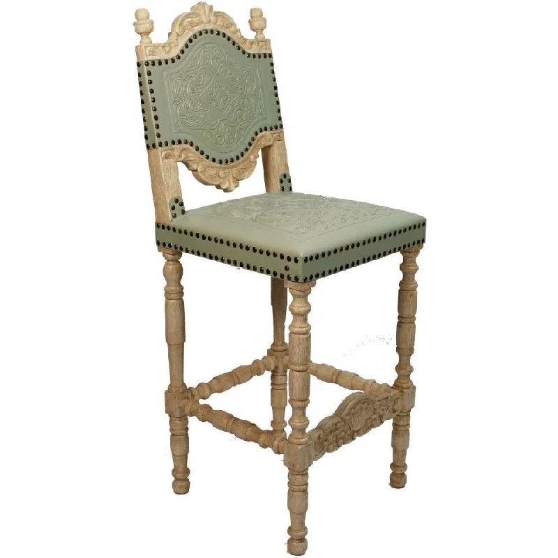 Dusty Green Leather Counter Stool