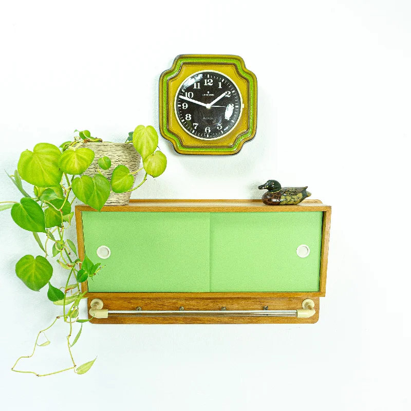 Green brown 1950s wooden midcentury kitchen wall CABINET CUPBOARD