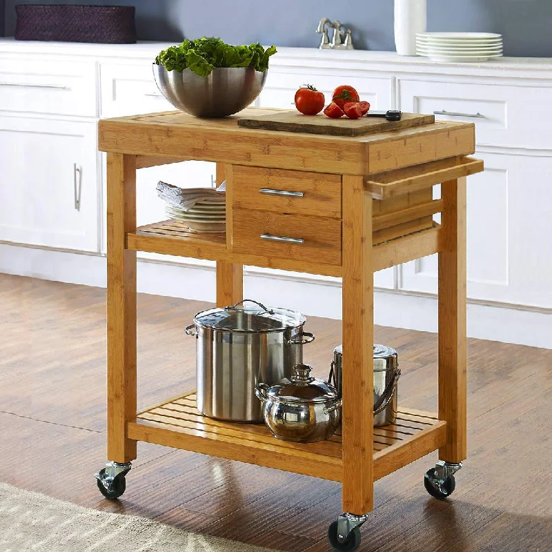 Home Aesthetics Rolling Kitchen Island Cart with Drawers Shelves, Towel Rack, Locking Casters, Butcher Block Food Prepping Cart Trolley on Wheels,