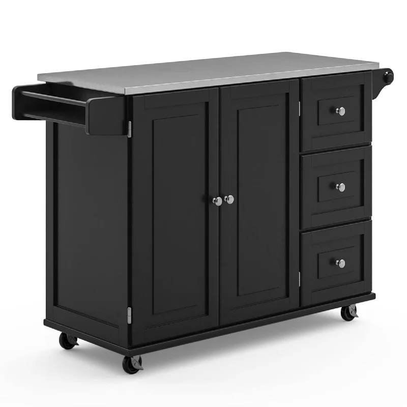 Homestyles Kitchen Cart with Stainless Steel Metal Top, Rolling Mobile Kitchen Island with Storage and Towel Rack, 54 Inch Width, Black