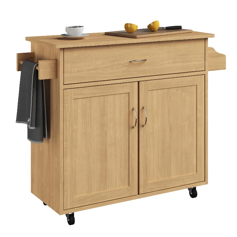 Lavish Home Kitchen Island with Spice Rack and Storage Cabinet - Rolling Cart with Drawers to Use as Coffee Bar, Microwave Stand, or Storage (Oak)