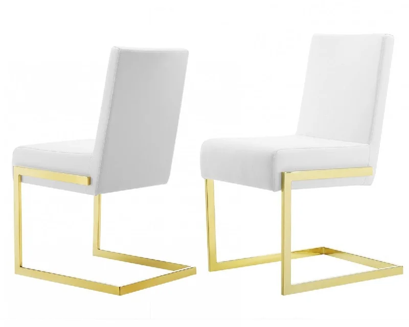 Set of Two White Gold Modern Dining Chairs