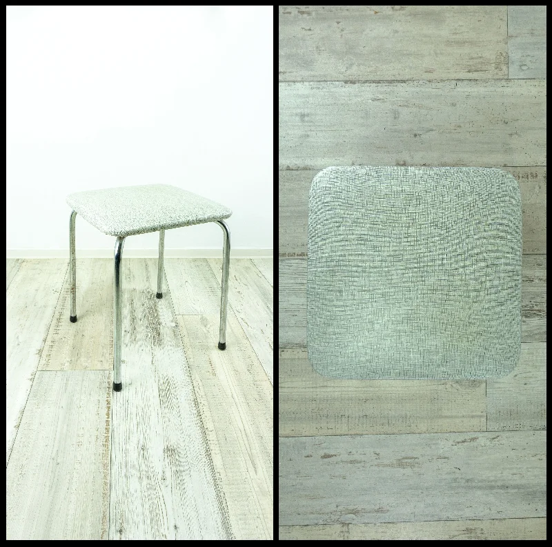 Square 1960s upholstered FAUX-LEATHER STOOL