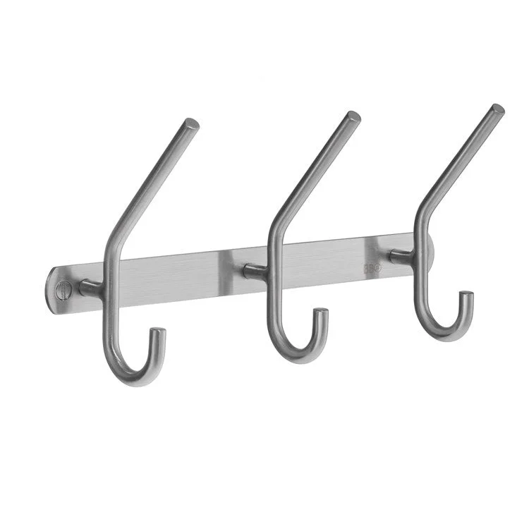 Coat Rack 3 Hook 2-3/4 x 8-5/8 x 4-1/2 Inch Brushed Stainless Steel Brass