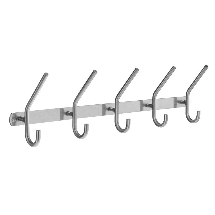 Coat Rack 5 Hook 3 x 15 x 5 Inch Brushed Stainless Steel Brass