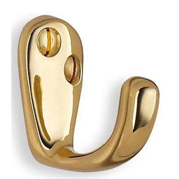 Coat Hook Single Polished Brass 1-1/2 Inch 3/4 Inch Wall Mount Zinc