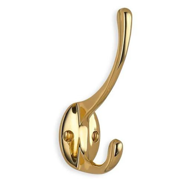 Coat Hook Single Polished Brass 4-1/3 Inch 1-1/2 Inch Wall Mount Zinc