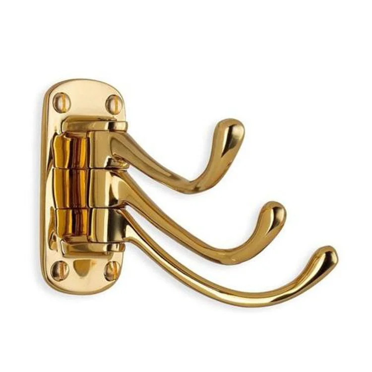 Coat Hook Triple Polished Brass 3 Inch 3-7/8 Inch Wall Mount Zinc