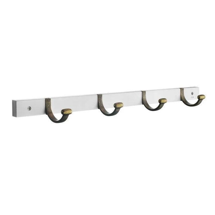 Hook Quadruple White 4 x 20 x 2 Inch 2 Inch Wall Mount Brass