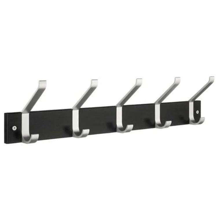 Coat Rack 5 Hook 3-7/8 x 24 x 5-1/2 Inch Black Wood/Stainless Steel