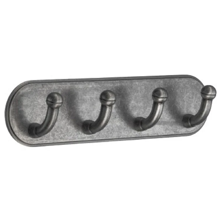 Coat Rack 4 Hook 1-1/4 x 7-5/8 x 1-7/8 Inch Pewter Metal