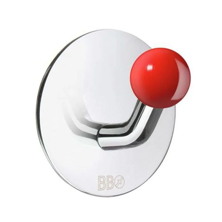 Hook Design Single with Red Knob Polished Stainless Steel 1-8/9 x 1-8/9 x 1-1/2 Inch 1-1/4 Inch Wall Mount