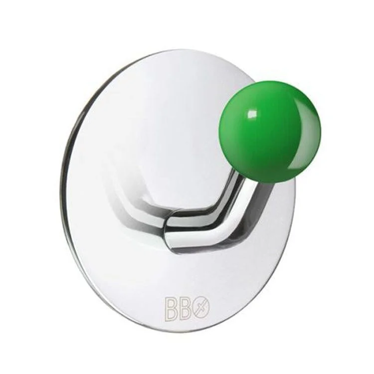 Hook Design Single with Green Knob Polished Stainless Steel 1-8/9 x 1-8/9 x 1-1/2 Inch 1-1/4 Inch Wall Mount