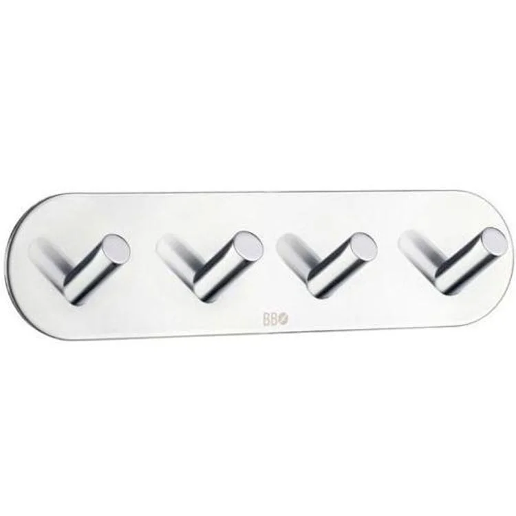 Coat Rack 4 Hook 1-1/4 x 7 x 1-7/8 Inch Polished Chrome Stainless Steel