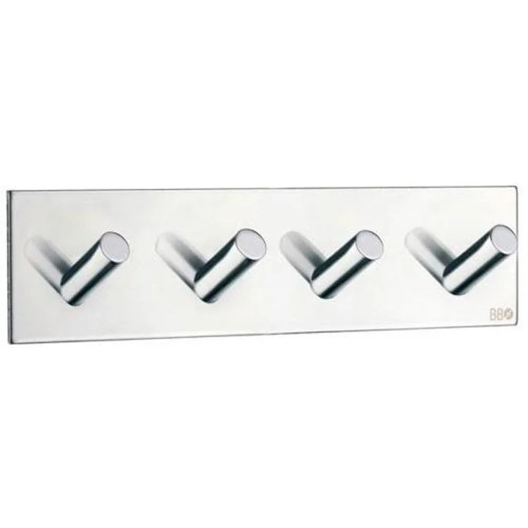 Coat Rack 4 Hook 1-1/4 x 7-1/2 x 1-7/8 Inch Polished Stainless Steel