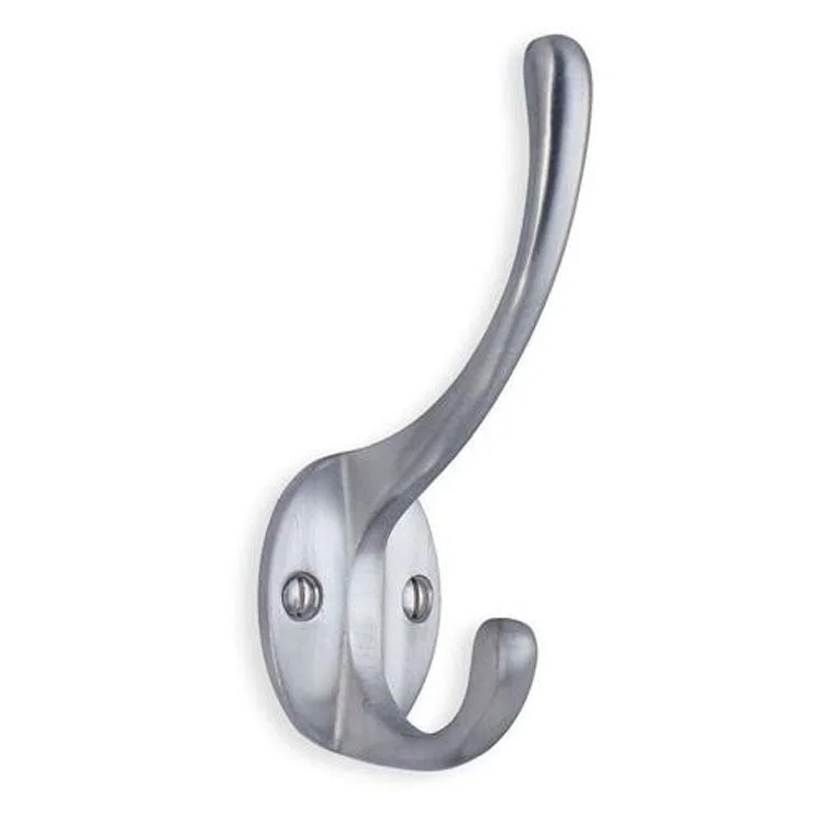 Coat Hook Single Brushed Chrome 4-1/3 Inch 2 Inch Wall Mount Brass