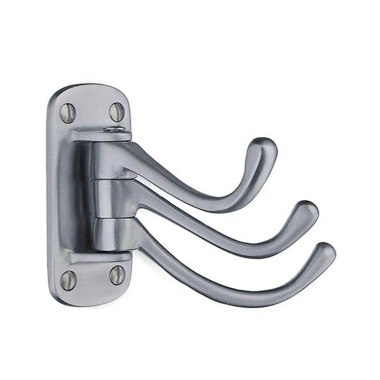 Coat Rack 3 Hook 3-1/4 Inch Brushed Chrome Zinc 3-7/8 Inch