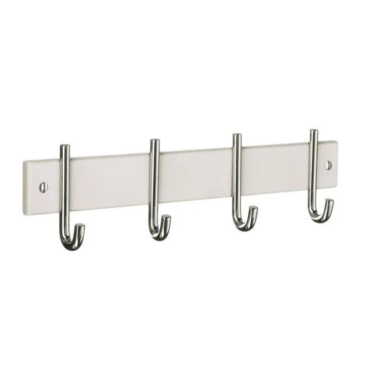 Hook Quadruple White 12 x 1-1/4 x 3-1/8 Inch 1-1/4 Inch Wall Mount Wood/Stainless Steel