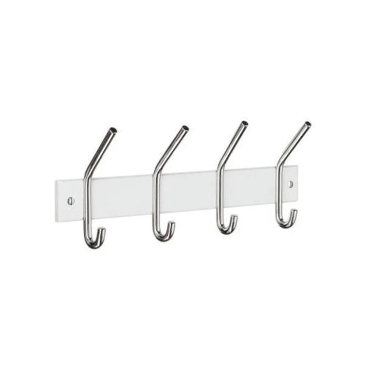 Coat Rack 4 Hook 1-1/4 x 12 x 3-1/8 Inch White Wood/Stainless Steel