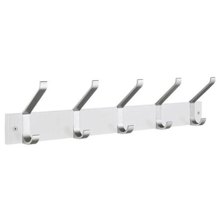 Coat Rack 5 Hook 2-1/2 x 24 x 5 Inch White Wood/Aluminum