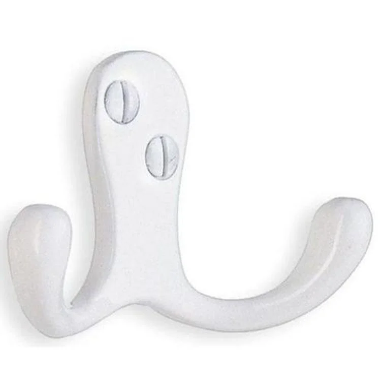 Coat Hook Double White 1-3/4 Inch 3/4 Inch Wall Mount Zinc